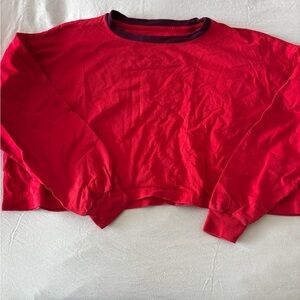 Women's Red Long-Sleeve Cropped Crewneck Tee